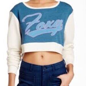 ✅ Wildfox Couture Cropped Sweater Foxy Pullover Y2k‎ 2000’s BLue Top Raglan XS